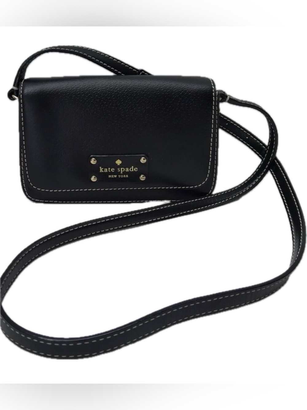 Kate Spade New York Black Leather Flap Closure Small Crossbody Bag Vintage